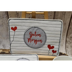 Stickserie ITH - Mug Rug Herzlinien Guten Morgen